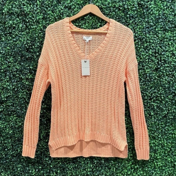 NWT Lucky Brand Peach Knit V Neck Sweater - Picture 1 of 8